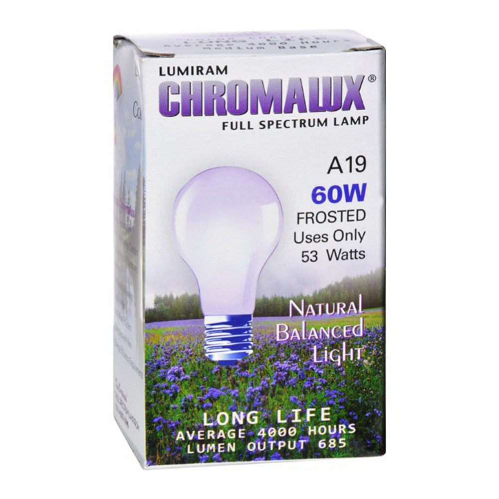 Chromalux Lumiram Full Spectrum A19 60Watt Frosted Lamp Natural Balanced Light, 1 Ea